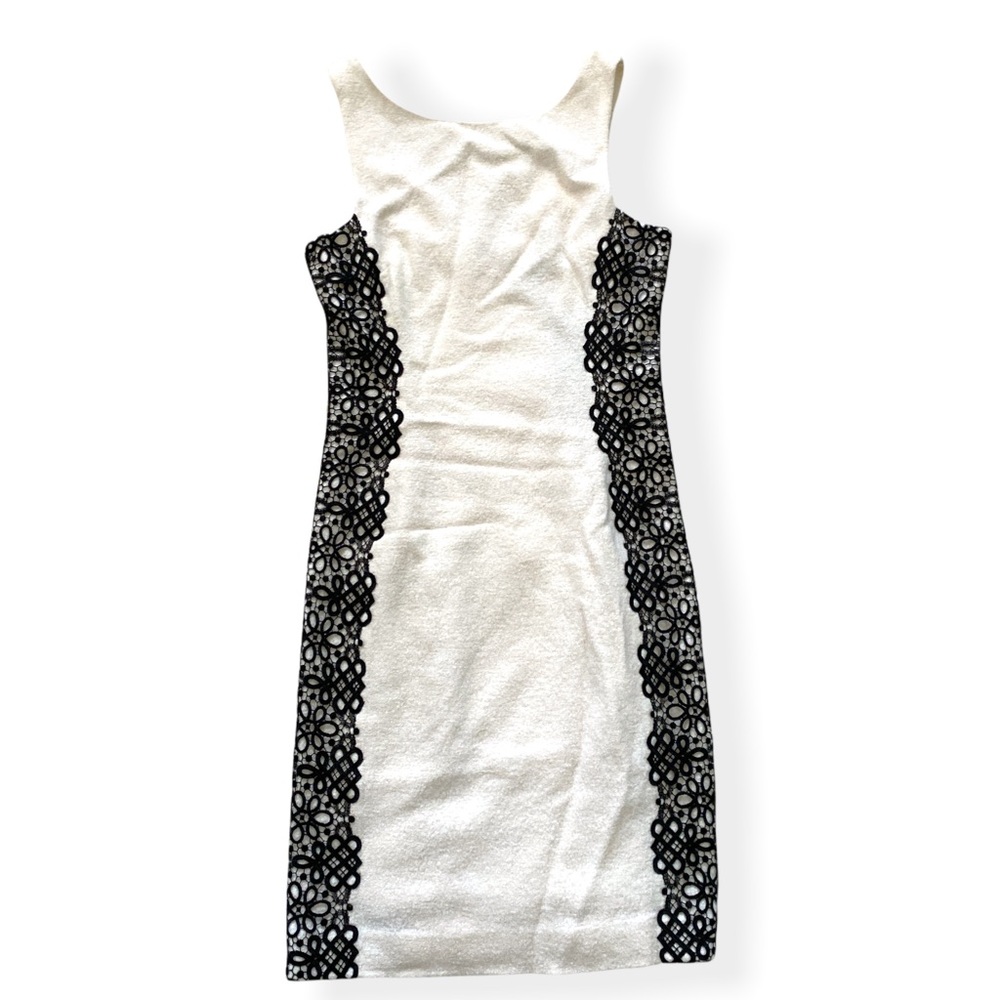 NWT white wool blend shift dress lace detail